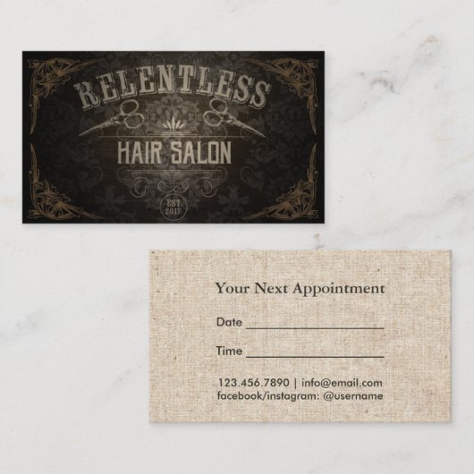 ヴィンテージのヘアーサロンのカスタムなロゴのアポイントメント 予約カード (正面/裏面)