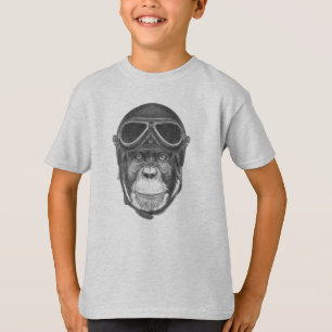 ヴィンテージのヘルメットのチンパンジー Tシャツ