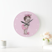 ヴィンテージのベビーのプリンセスのピンク ラージ壁時計 (ホーム)