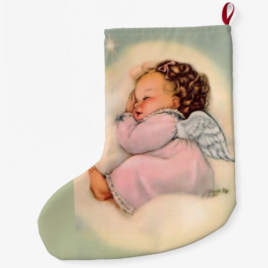 ヴィンテージのベビーの天使の女の子の初めてのクリスマス ラージクリスマスストッキング (裏面)