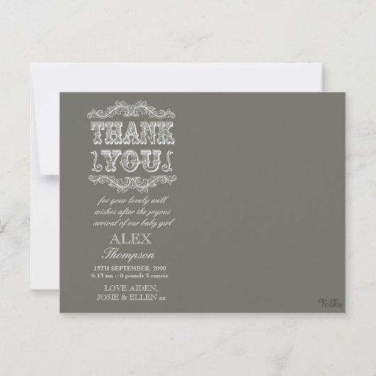 ヴィンテージのベビーは写真カード感謝していしています + 封筒 サンキューカード (裏面)