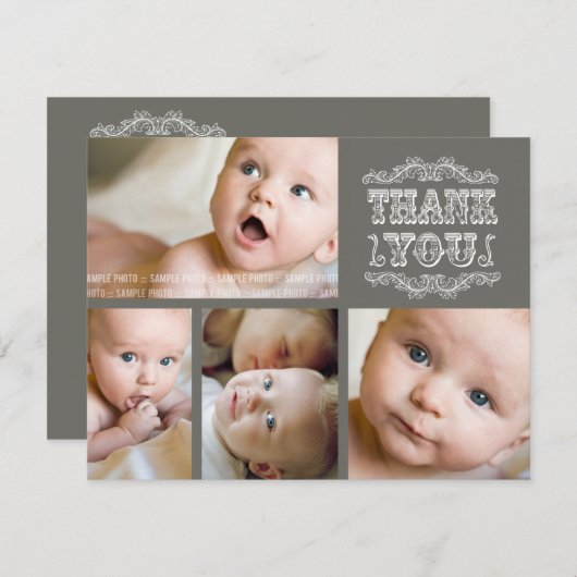ヴィンテージのベビーは写真カード感謝していしています + 封筒 サンキューカード (正面/裏面)