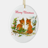 ヴィンテージのベビーは雪のヒイラギの果実のクリスマスを孤色に変色させます セラミックオーナメント (右)