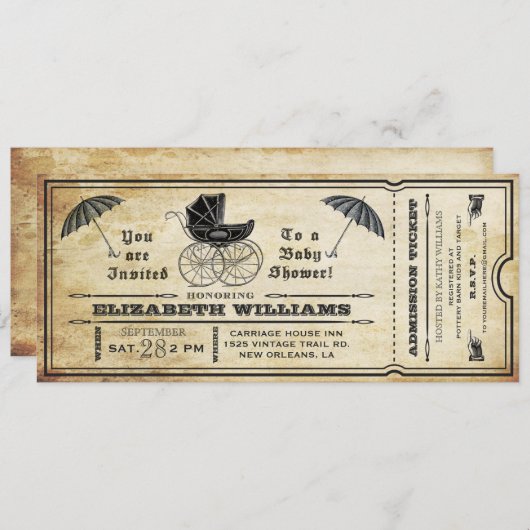 ヴィンテージのベビーシャワーのチケットの招待状 招待状 (正面/裏面)