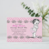 ヴィンテージのベビーシャワーのピンクの招待状 招待状 (スタンド正面)