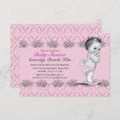 ヴィンテージのベビーシャワーのピンクの招待状 招待状 (正面/裏面)