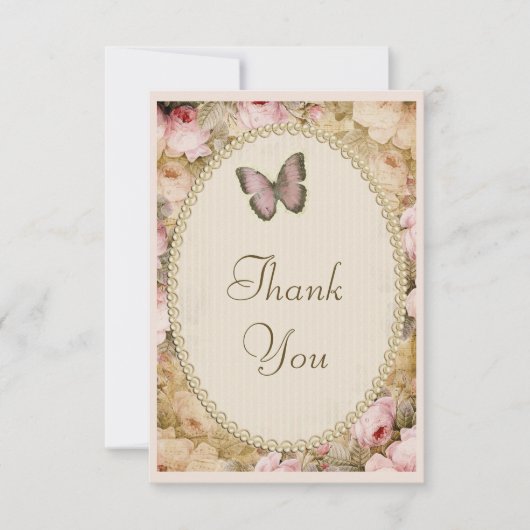 ヴィンテージのベビーシャワーはバラ及び蝶感謝していしています サンキューカード (正面)