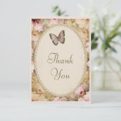 ヴィンテージのベビーシャワーはバラ及び蝶感謝していしています サンキューカード (スタンド正面)