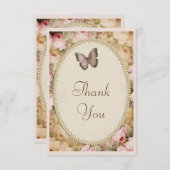 ヴィンテージのベビーシャワーはバラ及び蝶感謝していしています サンキューカード (正面/裏面)