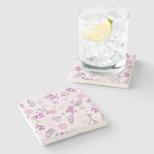 ヴィンテージのベビー動物を表示するパターン ストーンコースター (横)