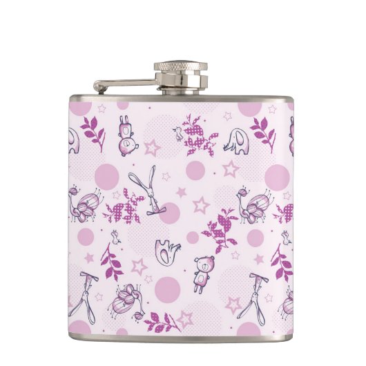 ヴィンテージのベビー動物を表示するパターン フラスク (正面)