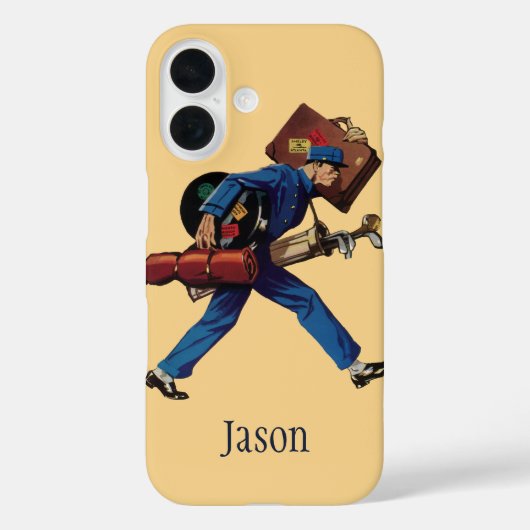 ヴィンテージのベルボーイ、スーツケースとゴルフクラブを持つ、制服姿 Case-Mate iPhoneケース (裏面)