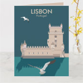 ヴィンテージのベルムのリスボンタワーのポスタースタイル カード (黄色い花)