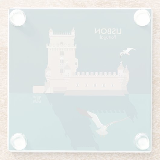 ヴィンテージのベルムのリスボンタワーのポスタースタイル ガラスコースター (裏面)