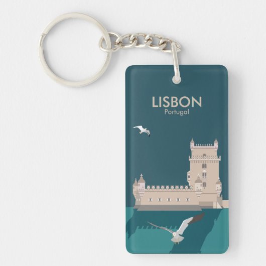ヴィンテージのベルムのリスボンタワーのポスタースタイル キーホルダー (正面)