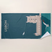 ヴィンテージのベルムのリスボンタワーのポスタースタイル ビーチタオル (正面)