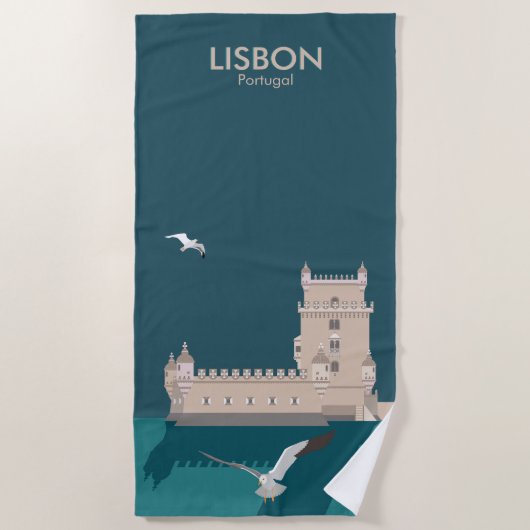ヴィンテージのベルムのリスボンタワーのポスタースタイル ビーチタオル (正面)