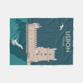 ヴィンテージのベルムのリスボンタワーのポスタースタイル フリースブランケット (正面(横))