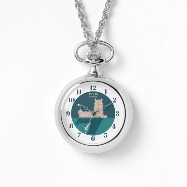ヴィンテージのベルムのリスボンタワーのポスタースタイル 腕時計 (正面)