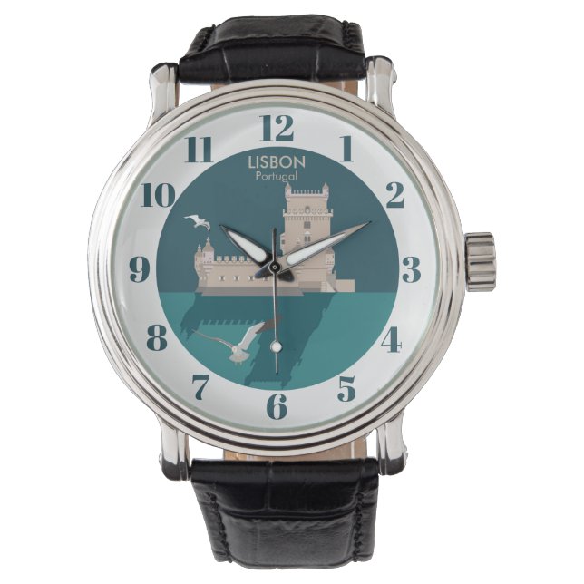 ヴィンテージのベルムのリスボンタワーのポスタースタイル 腕時計 (正面)