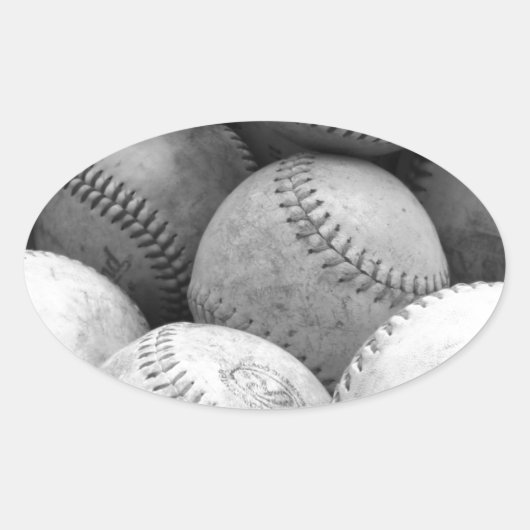 ヴィンテージのベースボール（白黒） 楕円形シール (正面)