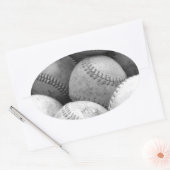 ヴィンテージのベースボール（白黒） 楕円形シール (封筒)