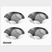 ヴィンテージのベースボール（白黒） 楕円形シール (シート)