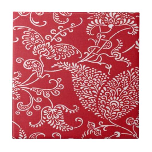 ヴィンテージのペイズリーの赤いセラミックタイル タイル (正面)
