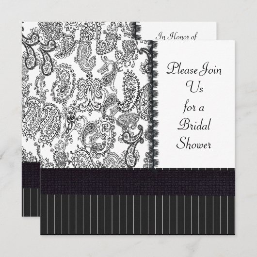 ヴィンテージのペイズリーのHatboxの白黒のブライダルシャワー 招待状 (正面/裏面)