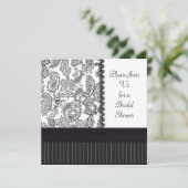 ヴィンテージのペイズリーのHatboxの白黒のブライダルシャワー 招待状 (スタンド正面)