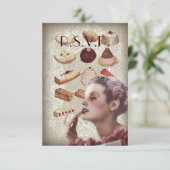 ヴィンテージのペストリーのブライダルシャワーのお茶会 招待状 (スタンド正面)