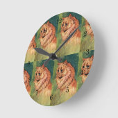 ヴィンテージのペット、長い髪のオレンジ猫 ラウンド壁時計 (傾斜)
