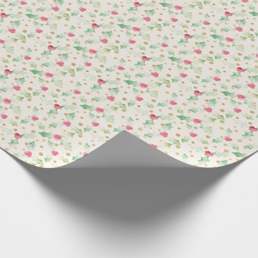 ヴィンテージのペーパー包装紙の水彩画のヒイラギ ラッピングペーパー (角)