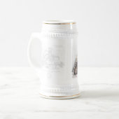 ヴィンテージのホッケーのゴールキーパーのスケートのマスクの棒ビールステイン ビールジョッキ (正面左)