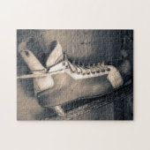 ヴィンテージのホッケーのスケートBW ジグソーパズル (横)