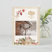 ヴィンテージのホリーベリーの写真がクリスマスを彩る シーズンカード (スタンド正面)