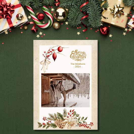 ヴィンテージのホリーベリーの写真がクリスマスを彩る シーズンカード