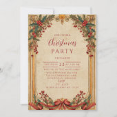 ヴィンテージのホーリーとゴールドのクリスマス 招待状 (正面)