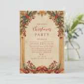 ヴィンテージのホーリーとゴールドのクリスマス 招待状 (スタンド正面)