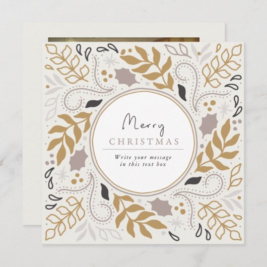 ヴィンテージのボタニカルフレームメリークリスマスフォトカード シーズンカード (正面/裏面)