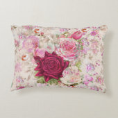 ヴィンテージのボヘミアのピンクのラベンダーのバラの花 アクセントクッション (裏面)
