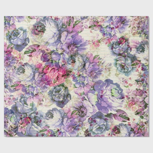 ヴィンテージのボヘミアの素朴なピンクのラベンダーの花柄 ラッピングペーパー (フラット)