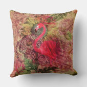 ヴィンテージのボヘミアの花の熱帯ピンクのフラミンゴ クッション (裏面)