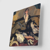 ヴィンテージのボルゾイおよび女性の時計 スクエア壁時計 (傾斜)