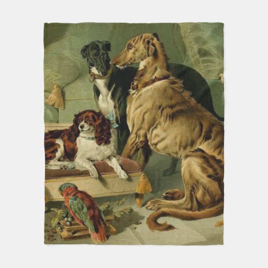 ヴィンテージのボルゾイの絵画のフリースの投球 フリースブランケット (正面)