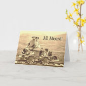 ヴィンテージのボーダーコリーNotecard~Trains~All Aboard~ カード (黄色い花)