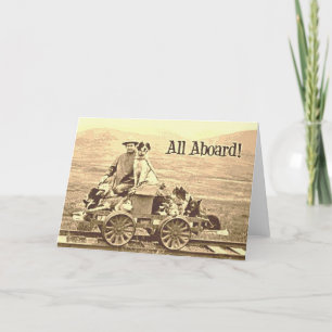 ヴィンテージのボーダーコリーNotecard~Trains~All Aboard~ カード