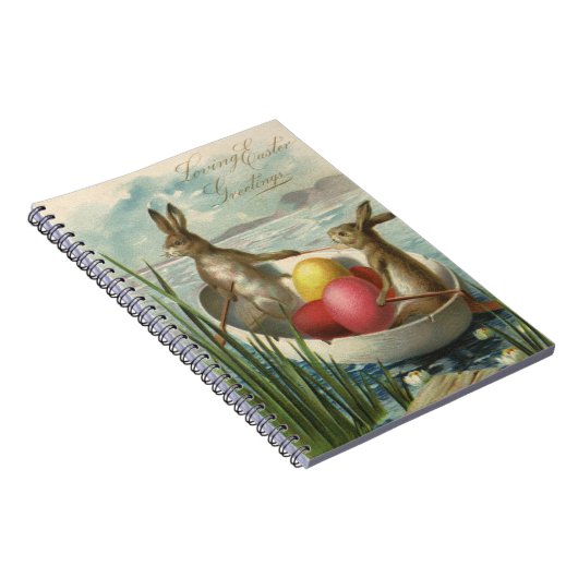 ヴィンテージのボートのバンニー、愛するイースターの挨拶 ノートブック (右側)