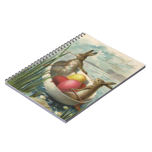 ヴィンテージのボートのバンニー、愛するイースターの挨拶 ノートブック (左側)