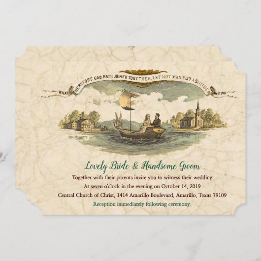 ヴィンテージのボートの恋人の結婚式招待状 招待状 (正面/裏面)